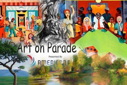 Collage of original artwork part of Art on Parade, a program of AmericanRupite